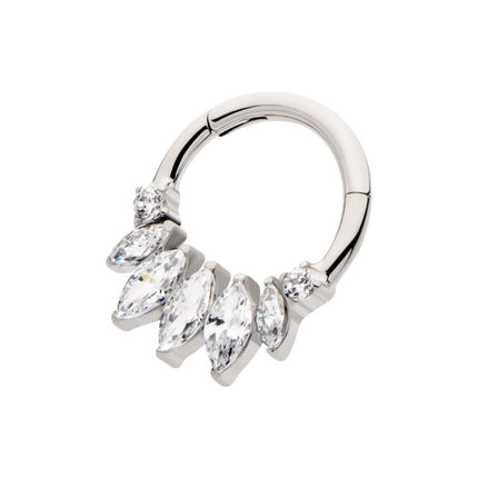 Invictus Titanium Clustered Prong Set Round & Marquise CZ Front Facing Hinged Segment Clicker