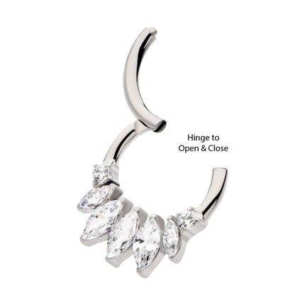 Invictus Titanium Clustered Prong Set Round & Marquise CZ Front Facing Hinged Segment Clicker