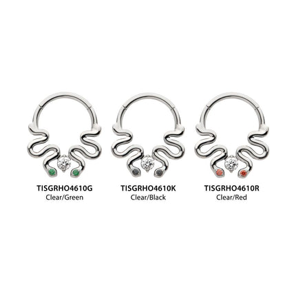 Invictus Titanium Pronged Round CZ Duo Snake Front Facing Hinged Segment Clicker