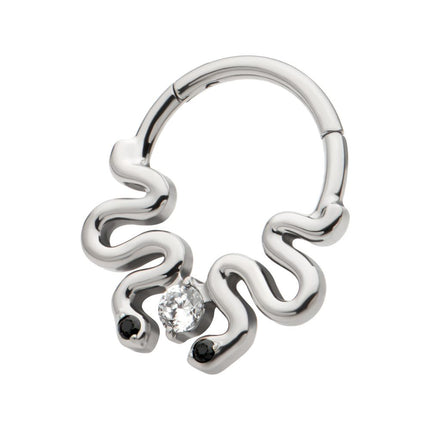 Invictus Titanium Pronged Round CZ Duo Snake Front Facing Hinged Segment Clicker