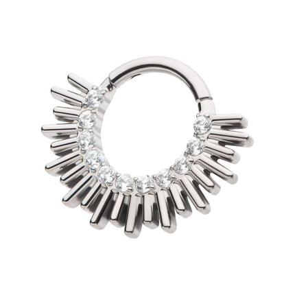 Invictus Titanium Pronged Round CZ Sun Rays Cluster Front Facing Hinged Segment Clicker