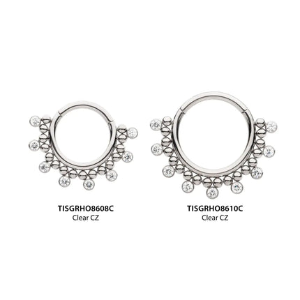 Invictus Titanium Clustered Beads with 7 Bezel Round CZ Front Facing Hinged Segment Clicker