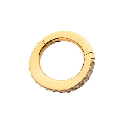 Invictus 14g 24Kt Gold PVD Titanium Oval Shape with CNC Set Full Clear CZ Hinged Segment Clicker (for Navel Piercing)