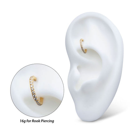 Invictus 16g 24Kt Gold PVD Titanium Oval Shape with CNC Set Full Clear CZ Hinged Segment Clicker (for Rook Piercing)