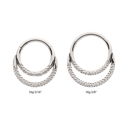 Invictus Titanium Hammered Double Hoop Front Facing Hinged Segment Clicker