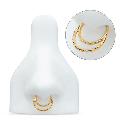 Invictus 24Kt Gold PVD Titanium Hammered Double Hoop Front Facing Hinged Segment Clicker