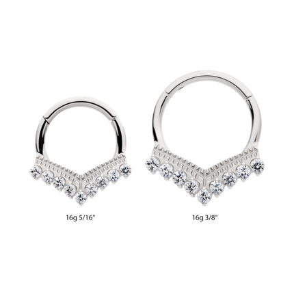 Invictus Titanium 9 Cluster Prong Set Round CZ Chevron Front Facing Hinged Segment Clicker