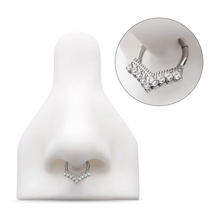 Invictus Titanium 9 Cluster Prong Set Round CZ Chevron Front Facing Hinged Segment Clicker
