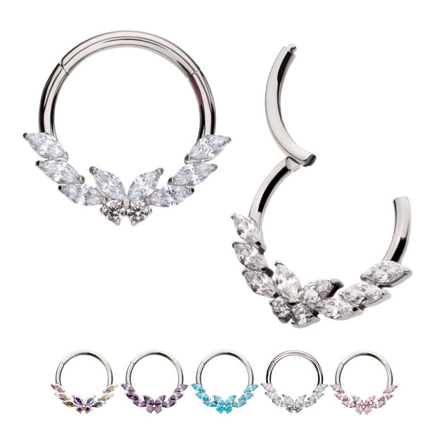 Invictus Titanium Butterfly & Marquise Gem Front Facing Hinged Segment Clicker