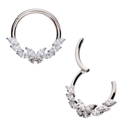 Invictus Titanium Prong Set Marquise & Round Gem Butterfly Front Facing Hinged Segment Clicker
