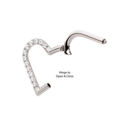 Invictus Titanium CNC Set Gem Heart Front Facing Hinged Segment Clicker (For Right Ear)