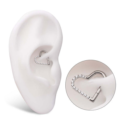 Invictus Titanium CNC Set Gem Heart Front Facing Hinged Segment Clicker (For Right Ear)