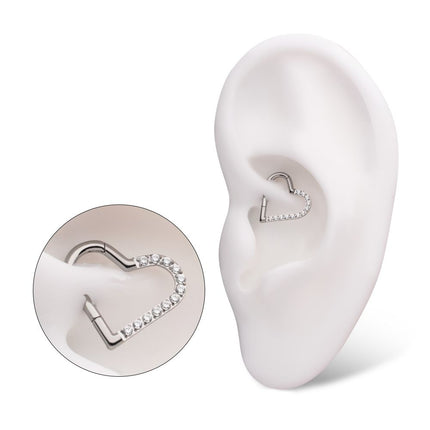 Invictus Titanium CNC Set Gem Heart Front Facing Hinged Segment Clicker (For Left Ear)