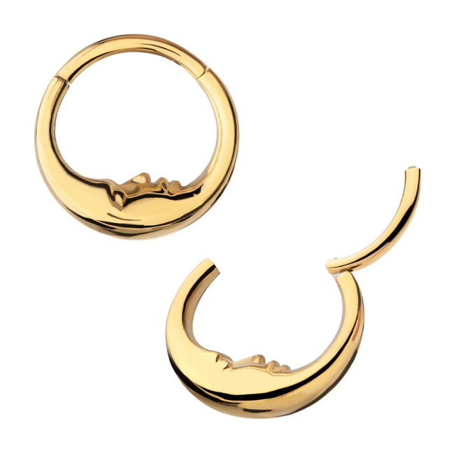 Invictus 24Kt Gold PVD Titanium Crescent Moon Face Front Facing Hinged Segment Clicker