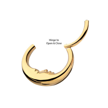 Invictus 24Kt Gold PVD Titanium Crescent Moon Face Front Facing Hinged Segment Clicker