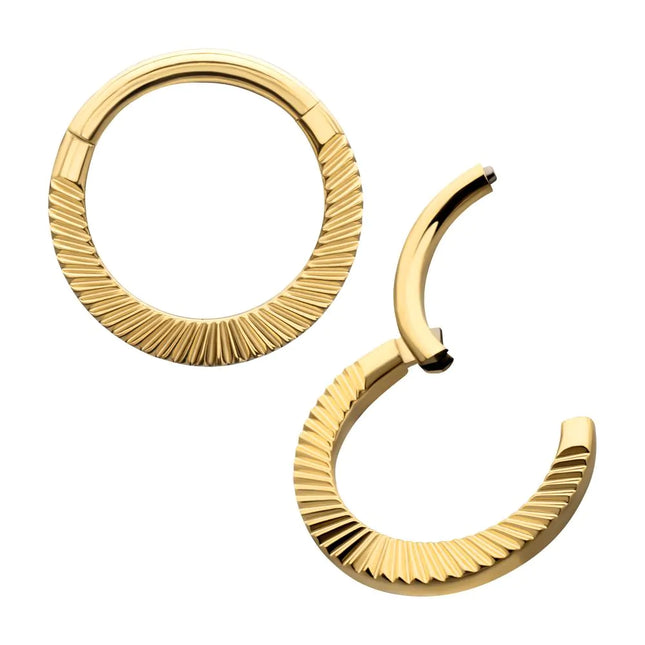 Invictus 24Kt Gold PVD Titanium Radiant Round Hoop Front Facing Hinged Segment Clicker