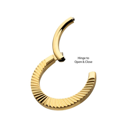 Invictus 24Kt Gold PVD Titanium Radiant Round Hoop Front Facing Hinged Segment Clicker