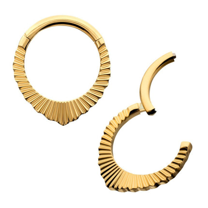 Invictus 24Kt Gold PVD Titanium Radiant Pointed Hoop Front Facing Hinged Segment Clicker