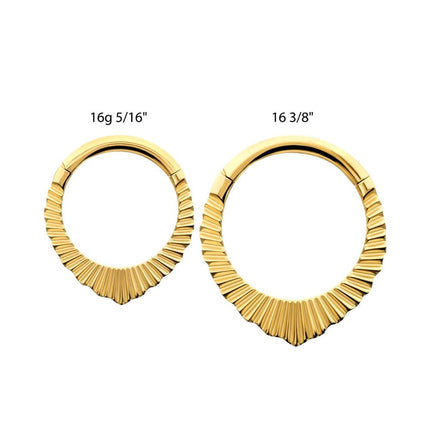Invictus 24Kt Gold PVD Titanium Radiant Pointed Hoop Front Facing Hinged Segment Clicker
