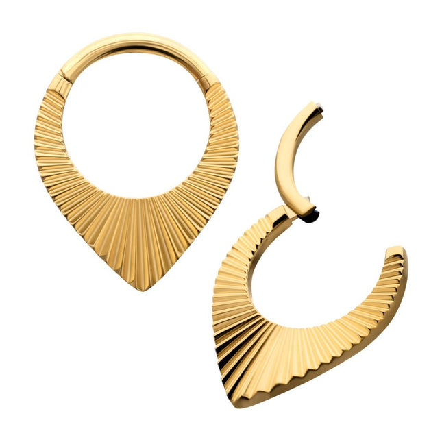 Invictus 24Kt Gold PVD Titanium Radiant Teardrop Hoop Front Facing Hinged Segment Clicker