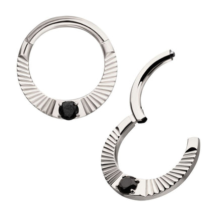 Invictus Titanium Radiant Hoop with Black Prong Set Gem Front Facing Hinged Segment Clicker