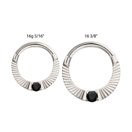 Invictus Titanium Radiant Hoop with Black Prong Set Gem Front Facing Hinged Segment Clicker
