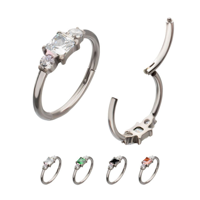 Invictus Titanium Linear Princess & Round Trio Gem Side Facing Hinged Segment Clickers