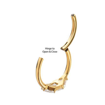 Invictus 24Kt Gold PVD Titanium Linear Princess & Triangle Cut Gem Side Facing Hinged Segment Clickers
