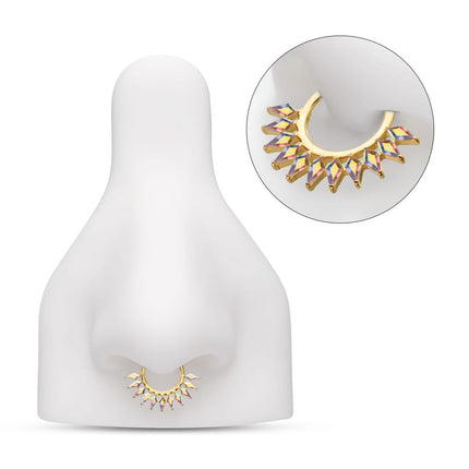 Invictus 24Kt Gold PVD Titanium Kite Shape Gem Cluster Fan Front Facing Hinged Segment Clicker