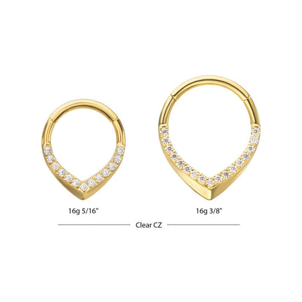 Invictus 24Kt Gold PVD Titanium Pave Gem V-Shape Front Facing Hinged Segment Clicker