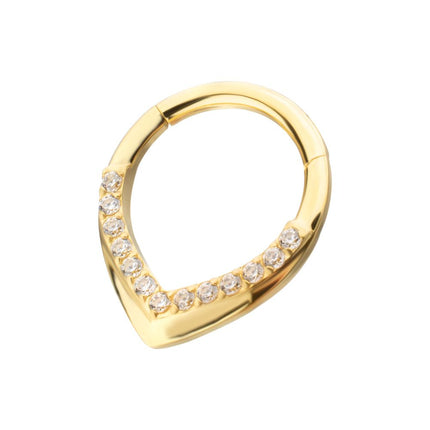 Invictus 24Kt Gold PVD Titanium Pave Gem V-Shape Front Facing Hinged Segment Clicker