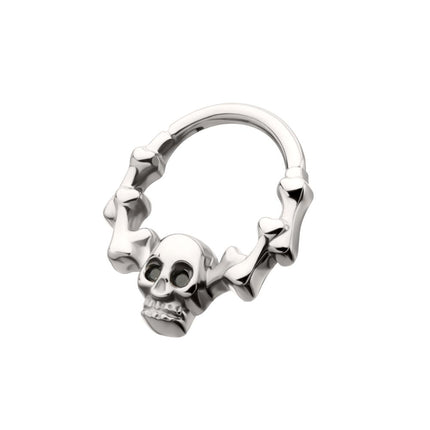 Invictus Titanium Skull & Bone with Black CZ Gem Eyes Front Facing Hinged Segment Clicker