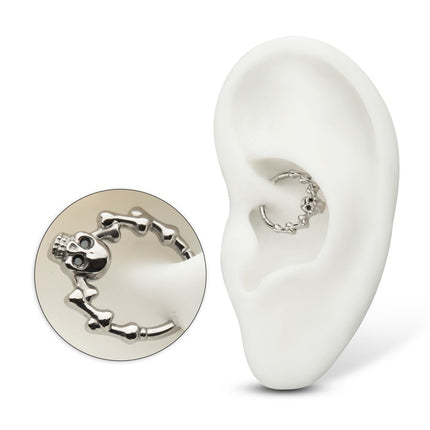 Invictus Titanium Skull & Bone with Black CZ Gem Eyes Front Facing Hinged Segment Clicker