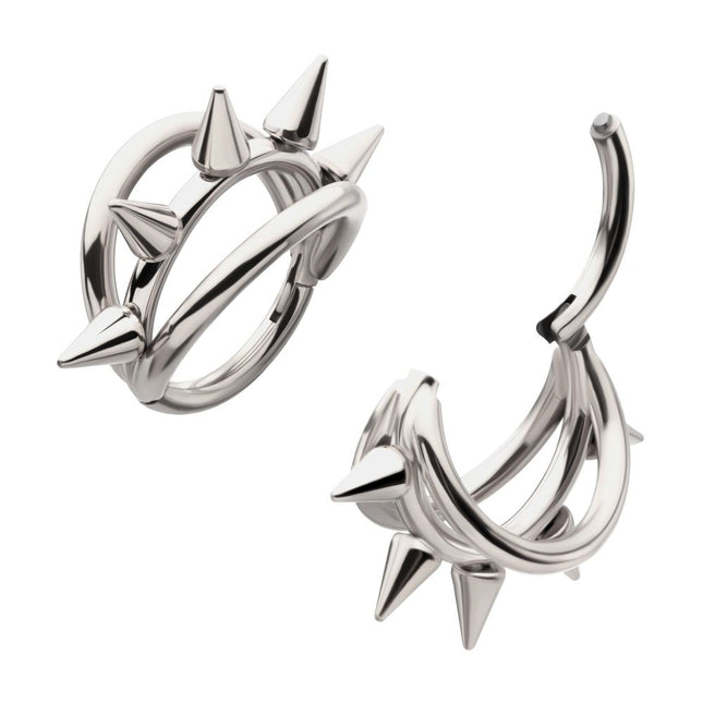 Invictus Titanium Five-Spiked Open Stack Triple Hoop Hinged Segment Clicker