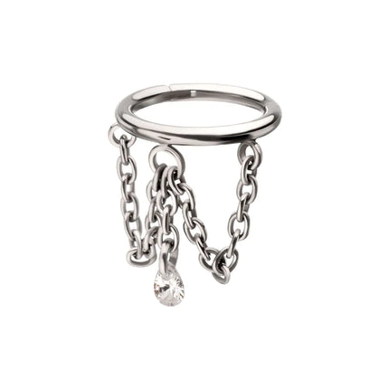 Invictus Titanium Triple Chain Dangle with Floating Teardrop Gem Hinged Segment Clicker
