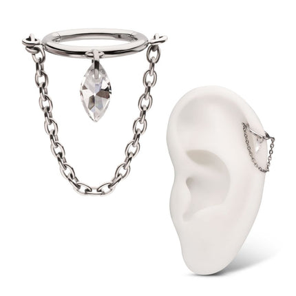 Invictus Titanium Chain Dangle Hinged Segment Clicker with Floating Marquise CZ Gem