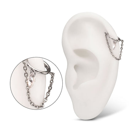 Invictus Titanium Chain Dangle Hinged Segment Clicker with Floating Marquise CZ Gem