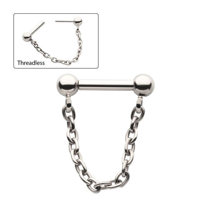 Invictus Solid Titanium Dangle Chain on a One Side Threadless, One Side Fixed Bar with Ball ends