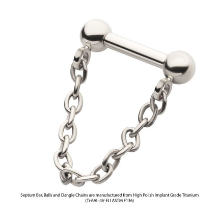 Invictus Solid Titanium Dangle Chain on a One Side Threadless, One Side Fixed Bar with Ball ends