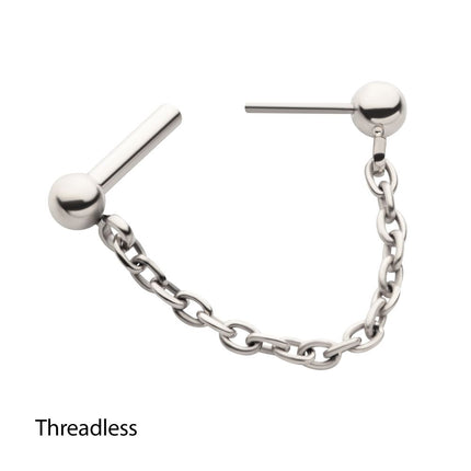Invictus Solid Titanium Dangle Chain on a One Side Threadless, One Side Fixed Bar with Ball ends