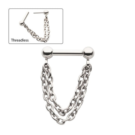 Invictus Solid Titanium 2 Tier Chains on a One Side Threadless, One Side Fixed Bar with Ball ends