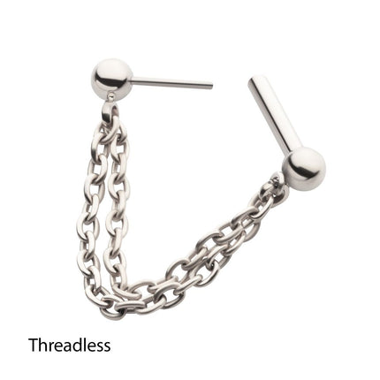 Invictus Solid Titanium 2 Tier Chains on a One Side Threadless, One Side Fixed Bar with Ball ends