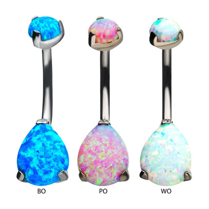 Invictus Titanium Internally Threaded Double Opal 3-Prong Teardrop Navel Curves