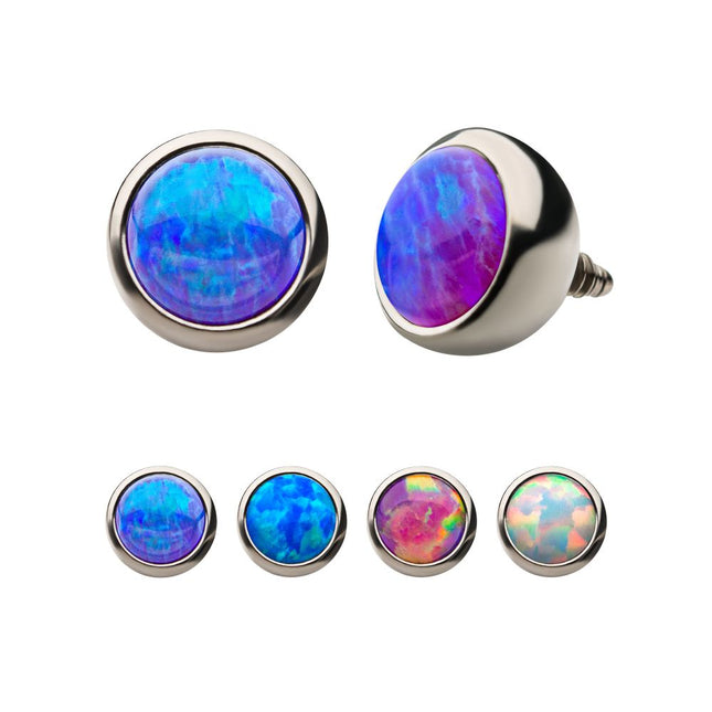Invictus 16g Titanium Internally Threaded with Synthetic Opal Round Back Bezel Set Top