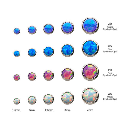 Invictus 16g Titanium Internally Threaded with Synthetic Opal Round Back Bezel Set Top
