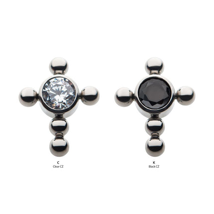 Invictus Titanium Internally Threaded Bezel Set Gem Cross Top