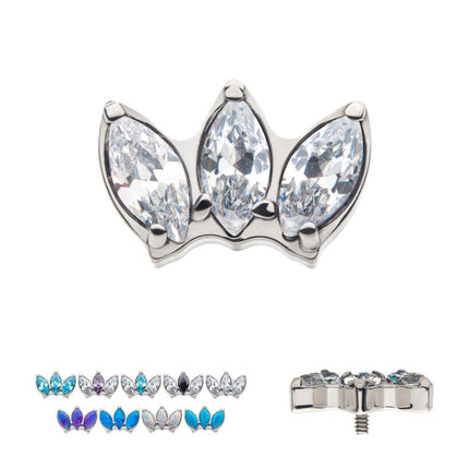 Invictus Titanium Internally Threaded with Triple Marquise CZ/Synthetic Opal Cluster Top