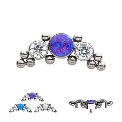 Invictus Titanium Internally Threaded 10-Bead Bezel Round Opal/CZ 3-Curved Cluster Top