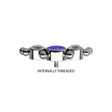 Invictus Titanium Internally Threaded 10-Bead Bezel Round Opal/CZ 3-Curved Cluster Top