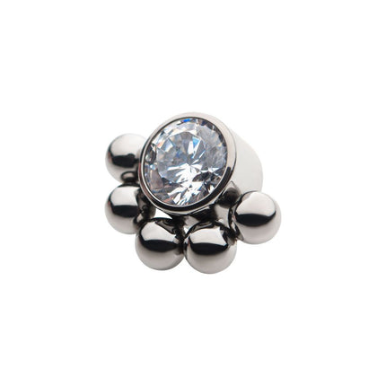 Invictus Titanium Internally Threaded with 1 Bezel Set Clear CZ & 5 Beads Top
